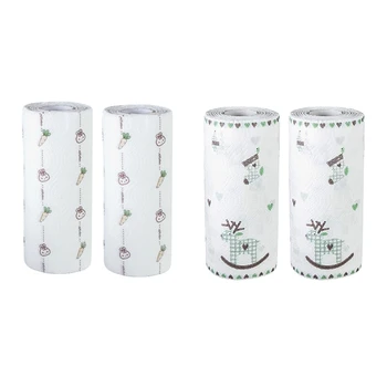 

80Pcs / Roll Printed Kitchen Paper Disposable Lazy Rag Paper, Absorbent, Oil-Absorbent, Hand Towel