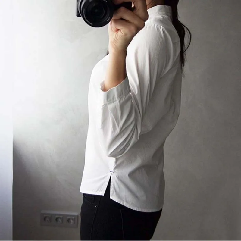 Beste Goplus 2019 Witte Blouse Vrouwen Shirt Katoen Womens Tops En Blouses Vintage Stand Kraag Blusas Mujer De Moda 2019 haut Femme