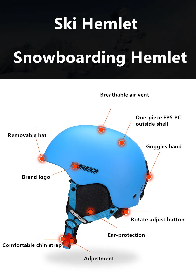 Лыжный шлем с высоким опытом, Женский шлем для сноуборда, мужской шлем для скейтборда, лыжного спорта, EPS термальный PC цельный дышащий корпус