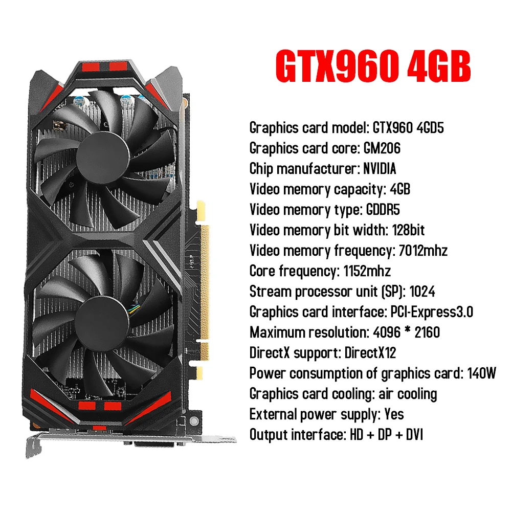 GTX750Ti/GTX960/GTX1050Ti Video Card GDDR5 Graphics Card 128bit PCI-Express2.0 w/ Dual Cooling Fan PC Computer Gaming Accessory gpu computer Graphics Cards