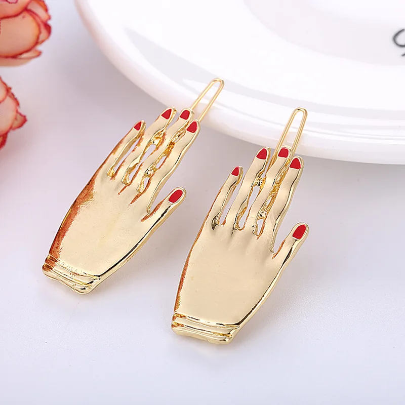 

1pc Women Fashion Funny Gold Silver Hand Hairpins Zinc Alloy Nail Hand Hair Clips Metal Hair Barrettes Hair Accessories New