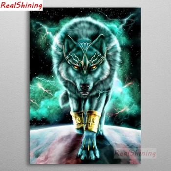 

5D Diy Diamond Painting Cross Stitch full Square Diamond Embroidery Wolf king picture for room Decor H2354