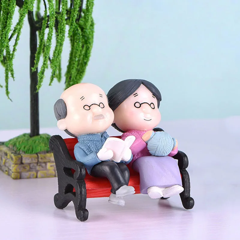 3Pc/set Cute Figures Chair Book Grandma Grandpa Old Couple DIY Mini Fairy Garden Ornament Doll Gift Figurines Miniature | Дом и сад