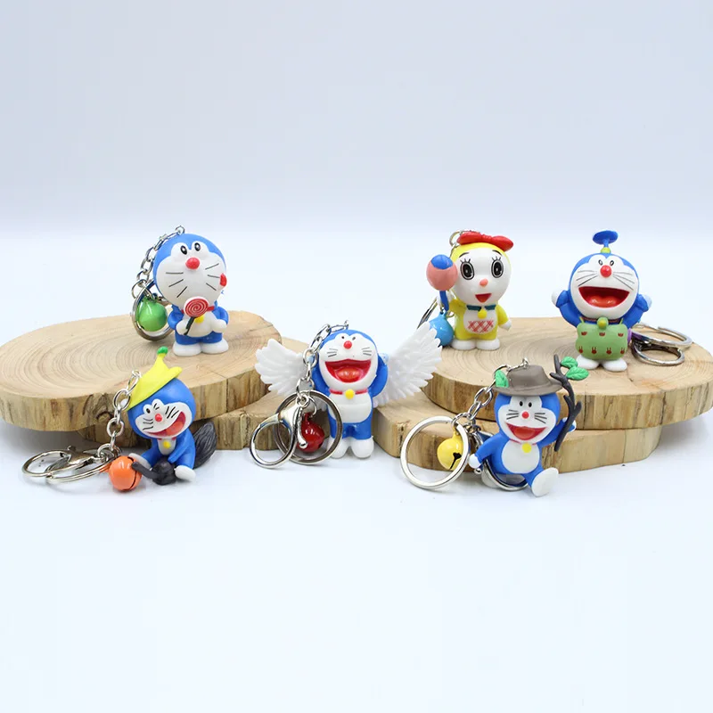 

6 Pieces / Set of Wholesale Creative Cat Keychain Cute Cartoon Bell Key Ring Pendant Jewelry Free Shipping