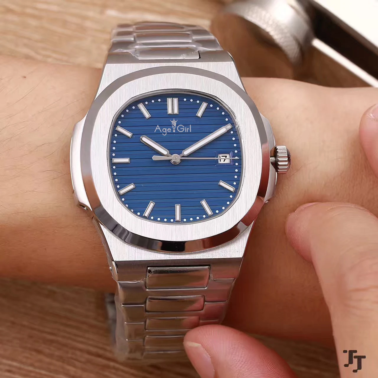 

Luxury Brand New Automatic Mechanical Men Watch Silver Sapphire Stainless Steel Transparent Glass Grey Blue Waterproof AAA+