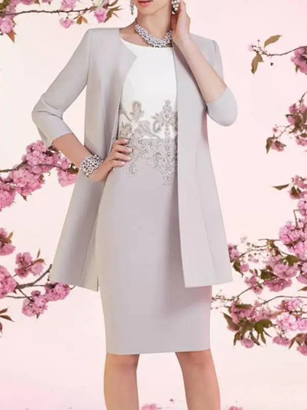 

With Jacket Mother Of The Bride Dresses Sheath Jersey Appliques Short Wedding Party Dress Mother Dress For Wedding