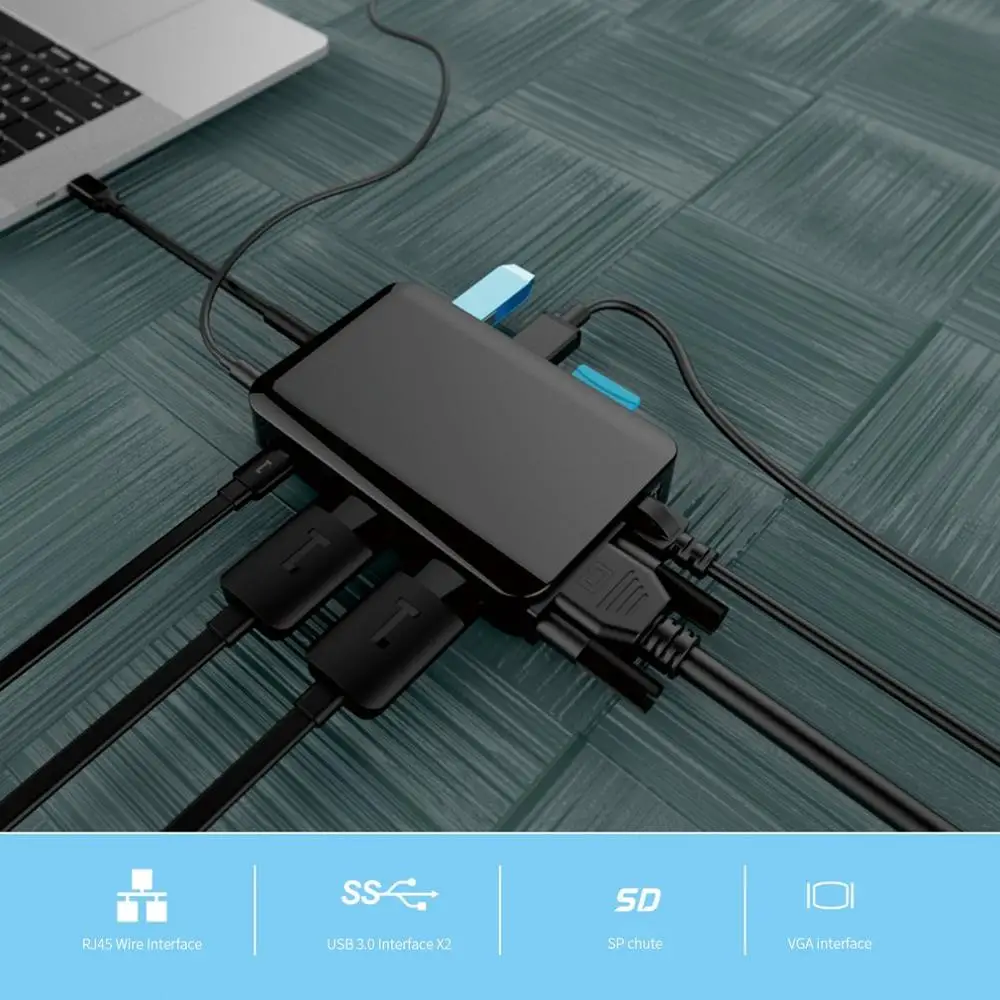 6-в-1 Тип-C Usb-C отложным воротником Hdmi сетевая карта Vga компьютера телефона Зарядное устройство концентратор многофункциональный конвертер