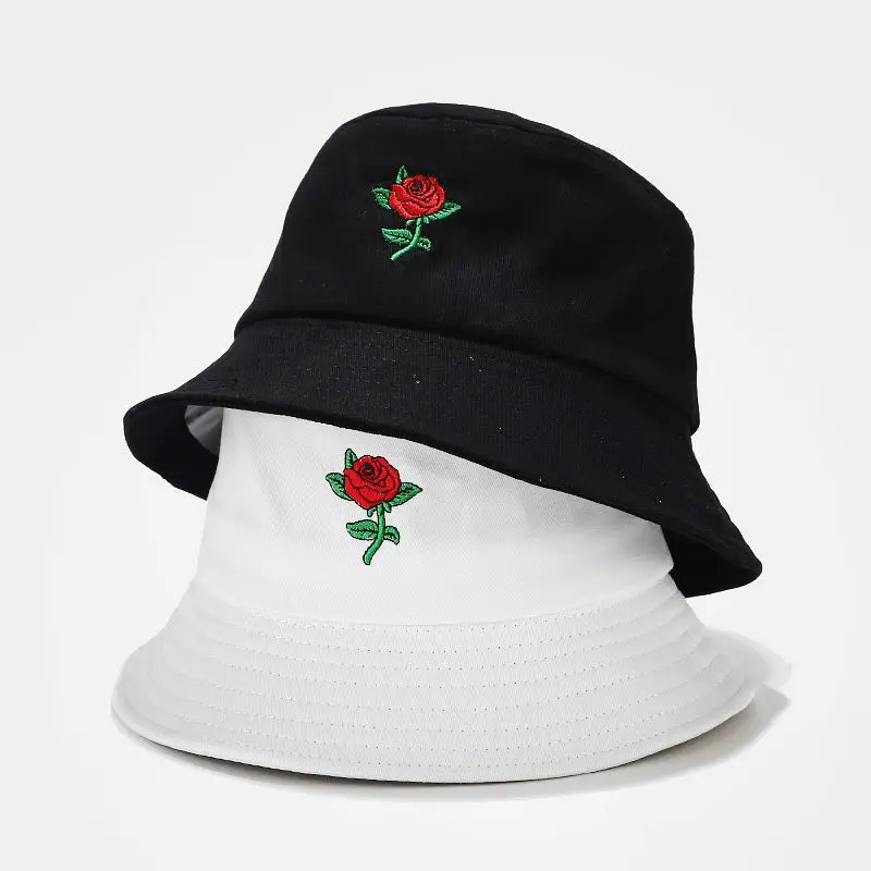 Unisex Rose Embroidery Bucket Hat 