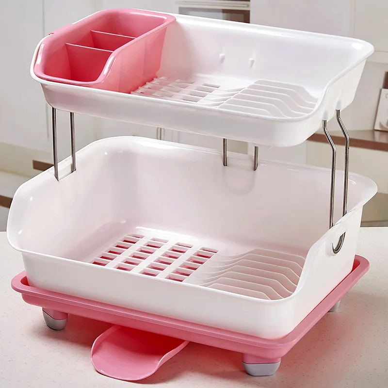  Double Layer Kitchen Shelf Thick Plastic Drain Rack Dish Rack Tableware Put Bowls And Chopsticks En - 4000156398315