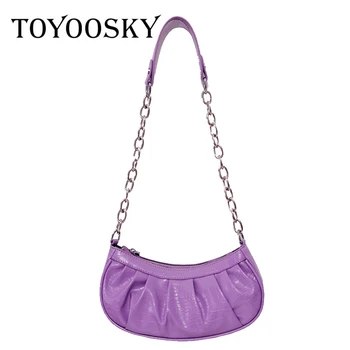 

TOYOOSKYFashion Crocodile Pattern Baguette Shape bags MINI PU Leather Shoulder Bags For Women 2020 Chain Design Luxury bags
