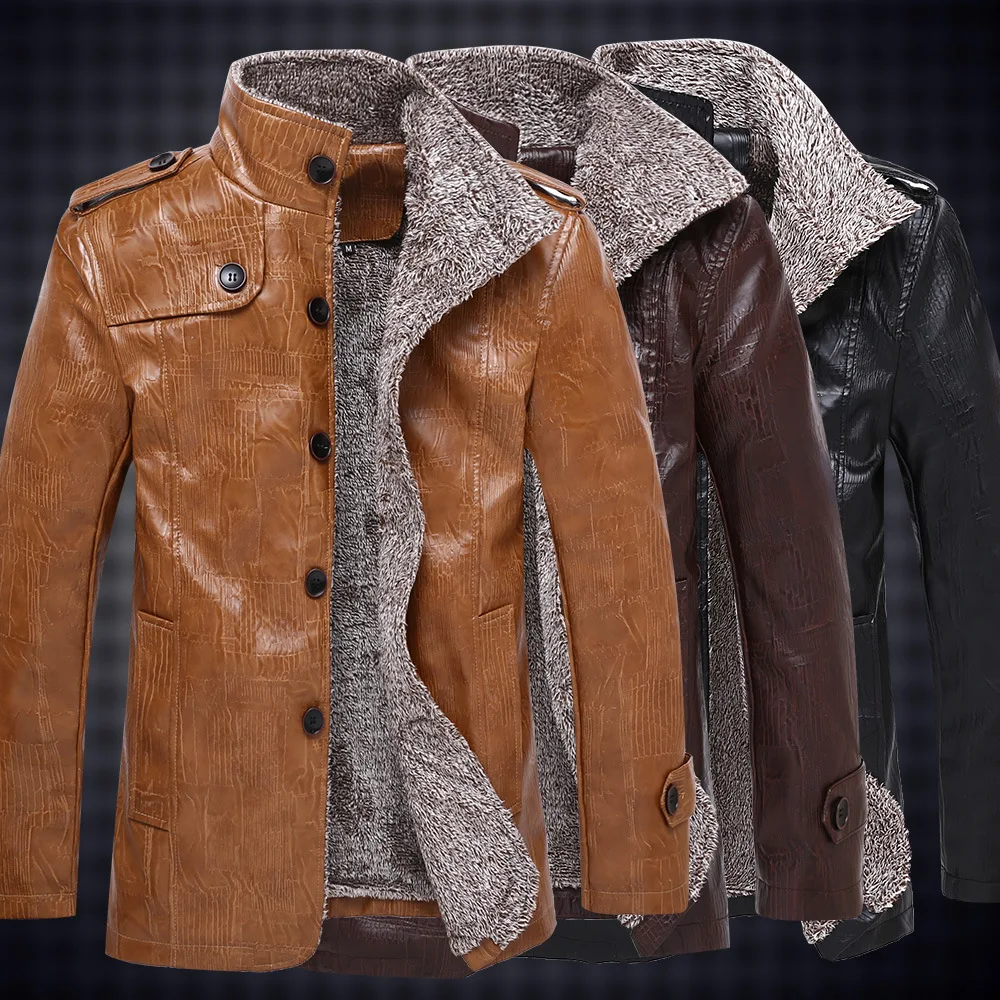 

AliExpress Men's Winter Fur Medium-length Leather Coat Plus Velvet Plus Wool On Pu Plus-sized Leather