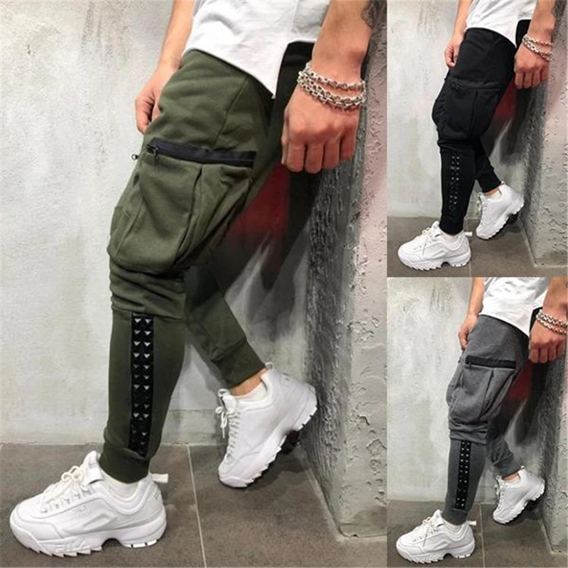 

2019 hip hop Autumn and winter new solid color matching small feet explosion models men's tether sports pants