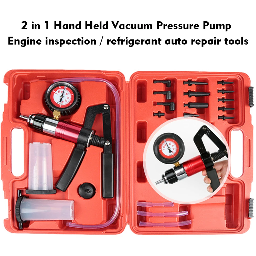 Red Hand Held Vacuum Pump Brake Bleeder Pressure Tester Vacuum Gauge