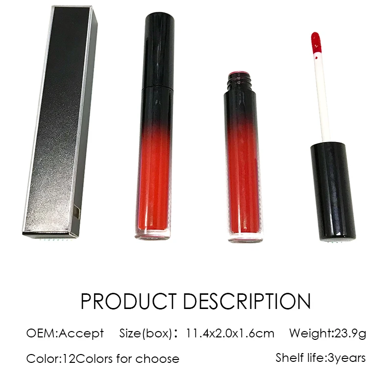 12 Colors private label matte lip gloss  moisture lip glaze small batch customization fashion color lipstick