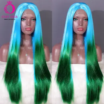 

OLEY High Temperature Synthetic Lace Front Wig Long Straight Cosplay Blue Ombre Wig Glueless Cheap Wigs For Black Women