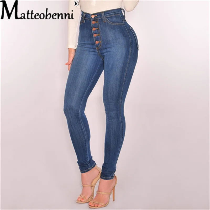 2021 Women Stretch Slim Jeans High Waist Push Up Hips Buttons Elastic Cotton Blue Denim Pants Female Casual Trousers Plus Size levis 501 Jeans