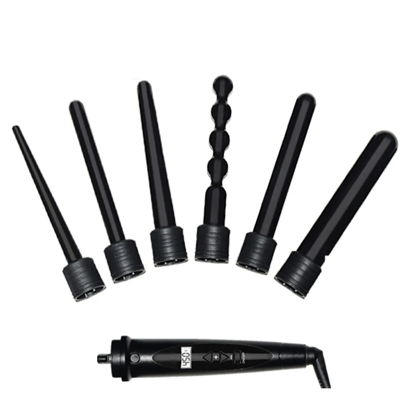  Multifunctional 6 in 1 Curl Bar LCD Curling Ceramic Flat Iron Straightening Machine with 6x Shape R