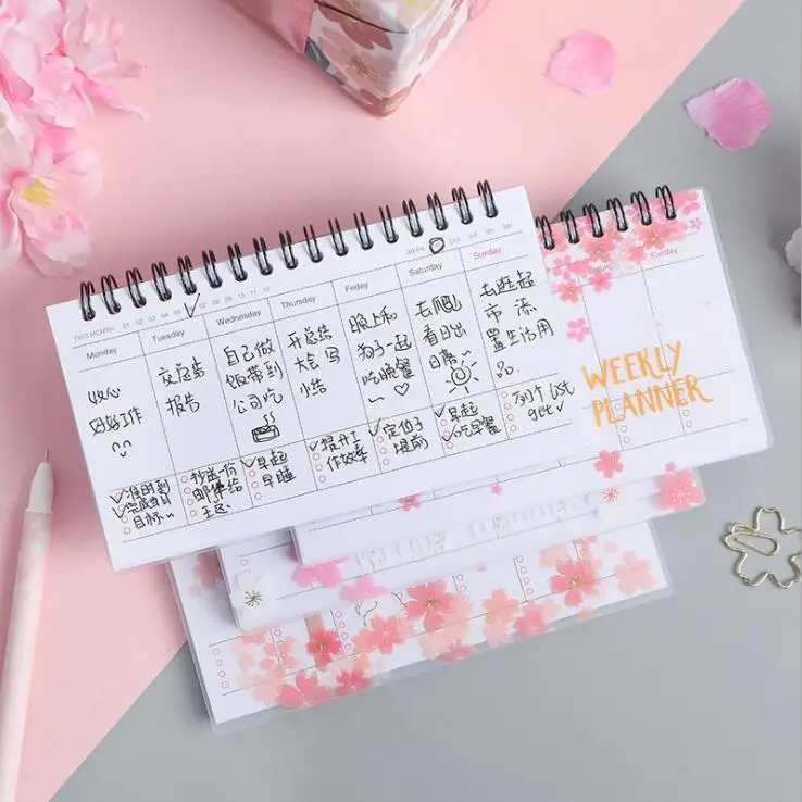 1 шт. Kawaii вишневые цветы еженедельник обучение работа ежедневно, чтобы сделать это проверить список календарный план Escolar канцелярские принадлежности