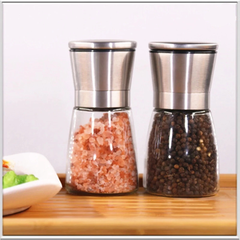 1PCS Stainless Steel Pepper Grinder 160ML Glass Salt Shaker Portable