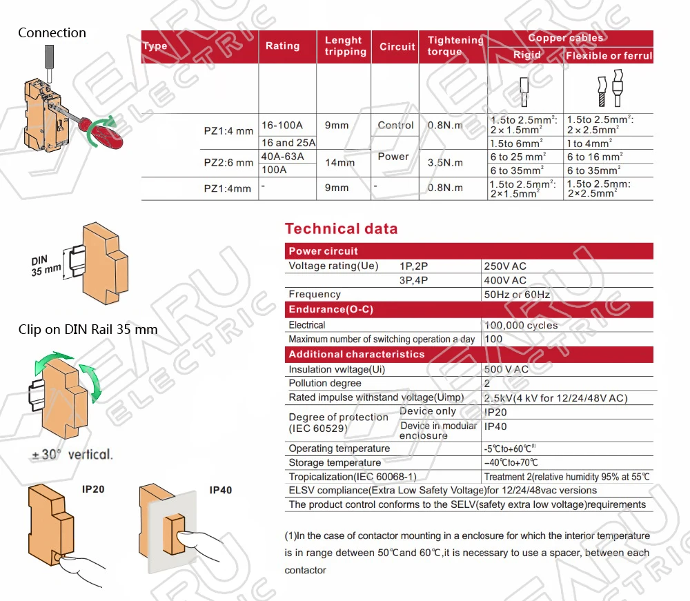 2P AC 220V 230V 16A/20A/25A/ 1NO/1NC 2NO/2NC 50/60Hz Din