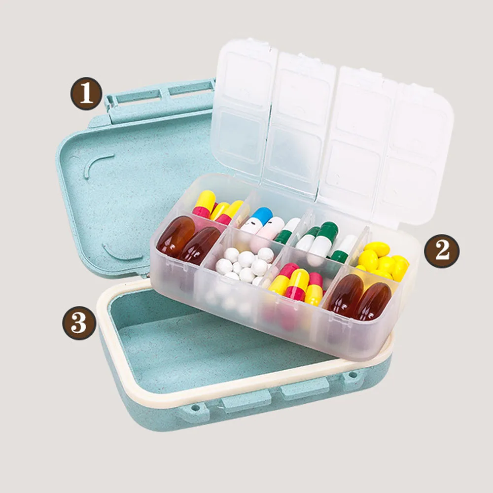 

8-layer Double-Sealed Wheat Pill Box Portable Sub-Packaged Medicine Storage Box Eco-Friendly Container Drug Travel Case Holder