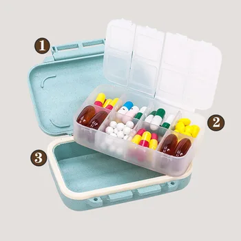 

8-layer Double-Sealed Wheat Pill Box Portable Sub-Packaged Medicine Storage Box Eco-Friendly Container Drug Travel Case Holder