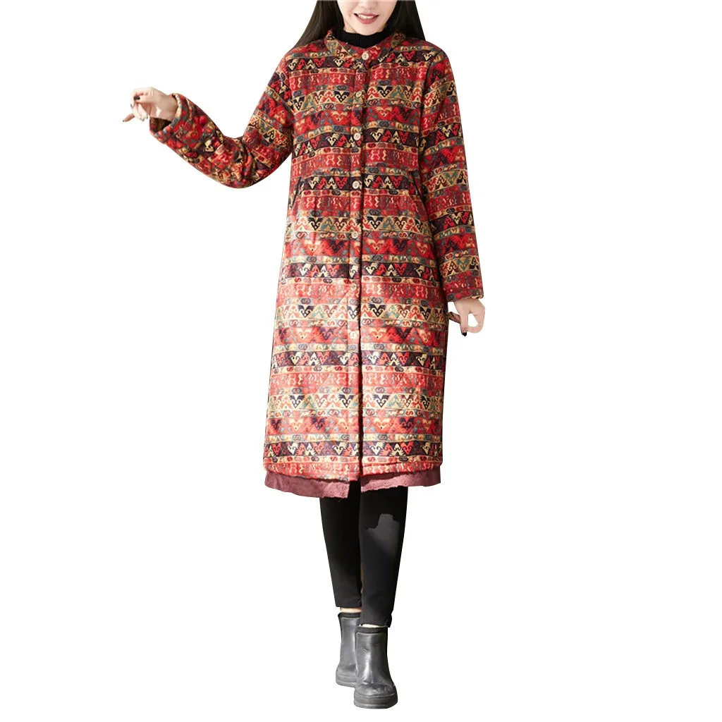 Womail Womens Coats Fashion Women Casual Loose Long Sleeve Print Plus Velvet Tops coat women Abrigo XL-4XL - Цвет: RD