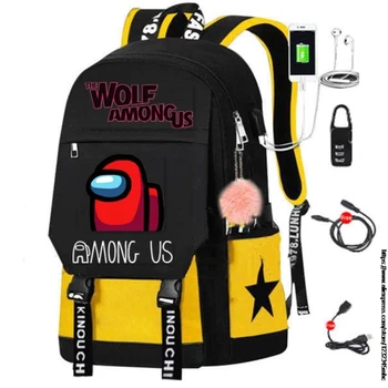 

Game Among Us USB charging fashion female book bag backpack schoolbag cute school bag travel pack fashion women teenagers girls
