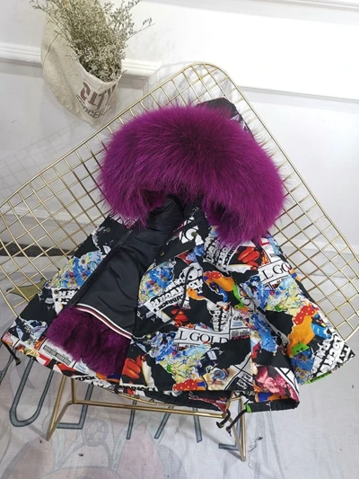 Зимняя меховая куртка для девочек; сезон осень-зима; детская верхняя одежда; пальто из натурального кроличьего меха; толстые теплые парки для маленьких мальчиков; TZ330 - Цвет: Black Purple