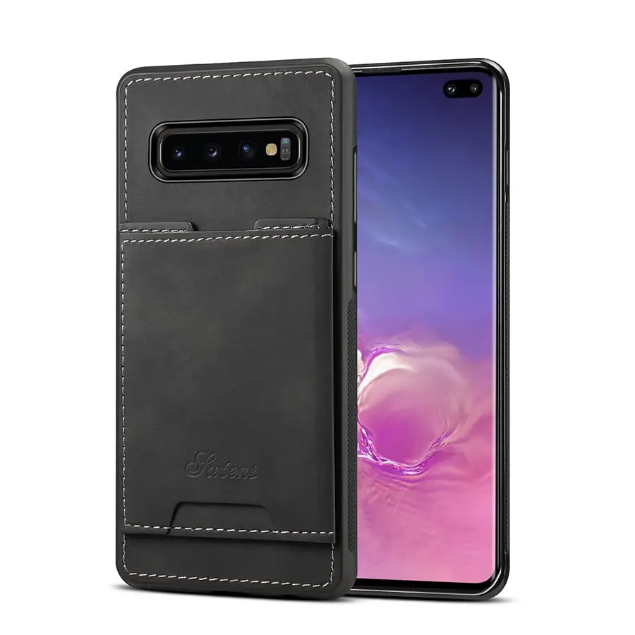 Модный чехол для телефона из искусственной кожи для samsung S10 Plus S10E 5G чехол простой держатель для карт кронштейн чехол для samsung Note 10 Pro Чехол - Цвет: Black