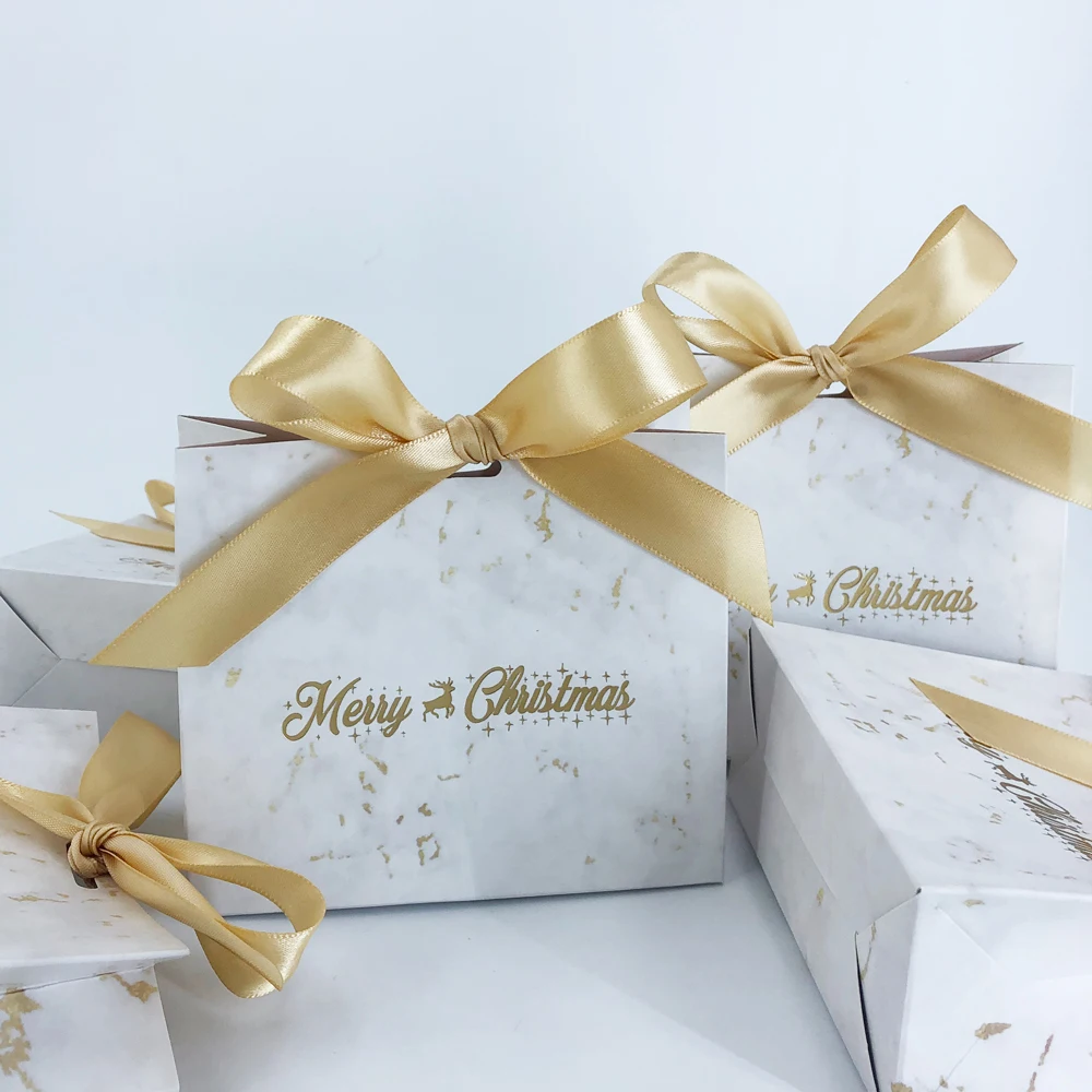 Happiness Merry Christmas Bag Party Mini Favor Boxes Marble
