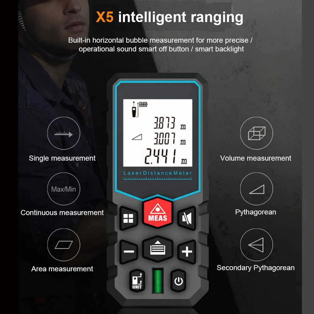 New Model Laser Distance Meter 40M 60M 80M 100M Rangefinder Laser Tape Range Finder Build Measure Device Ruler Test Tools