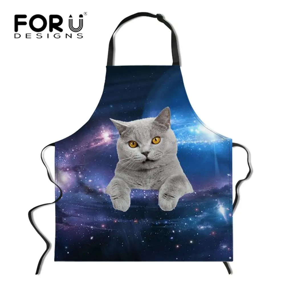 FORUDESIGNS/Космический Galaxy Cat кухонный фартук в стиле унисекс Регулируемый поварский фартук без рукавов для приготовления барбекю - Цвет: YY0750R