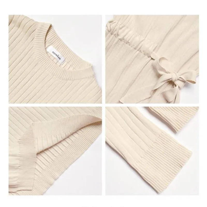 Fashion Maxi Slim Drawstring Waist Knitted Dress Women 2019 Vintage Long Sleeves Split A-line Party Dress Winter Warm Vestito