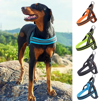 

Nylon Heavy Dog Pet Harness Collar Dogs Supplies Adjustable Reflective Security Harnesses Vest For Large Medium Small Dog