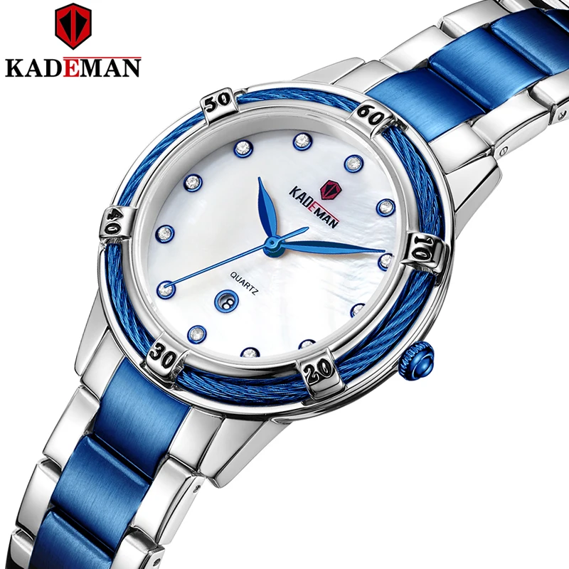 

KADEMAN Women Top Brand Luxury Rhinestone Stainless Steel Watches Date Ladies Business Watch Quartz Wristwatch Relogio Feminino