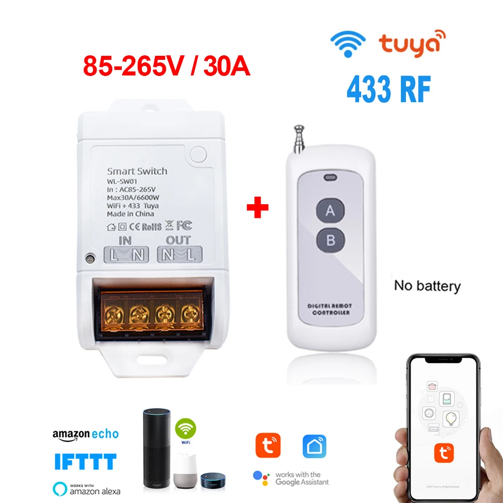 

1CH Tuya Switch WiFi Switch Module Wireless Relay 220V 110V 30A Smart Life APP Remote Control Smart Timer for Smart Home Switch