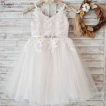

Appliques Flower Girl Dresses Ball Gown Spaghetti Strap Lace Tulle Dress for Wedding Party And First Communion New 2020