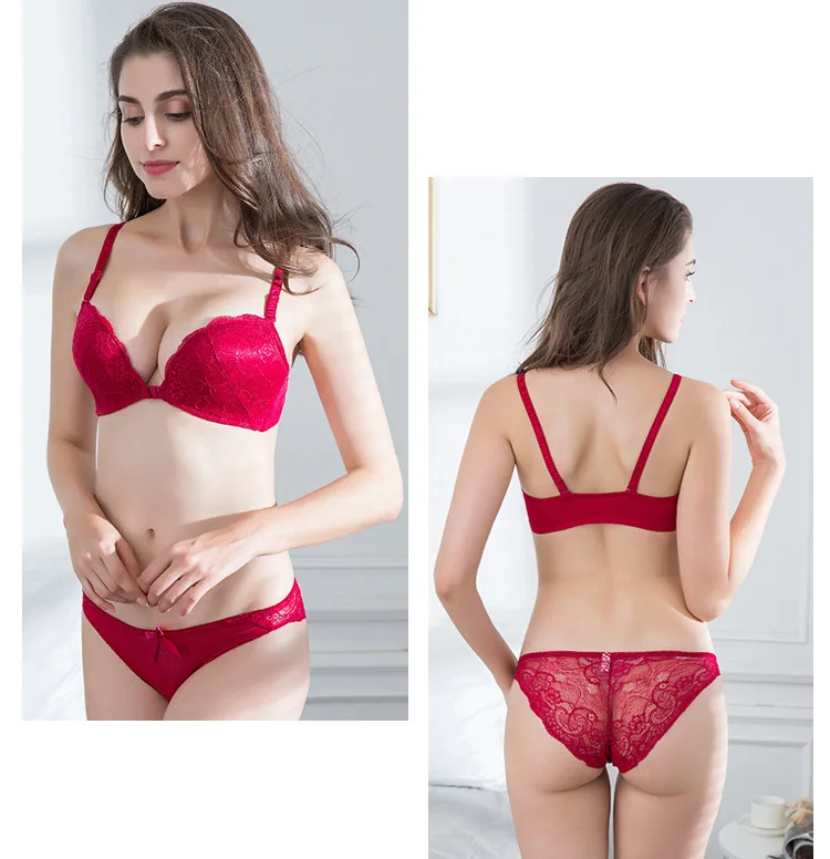 bra panty sets Female front buckle gathered sexy lace bra set underwear sexy lace bra push up seamless bra underwear set