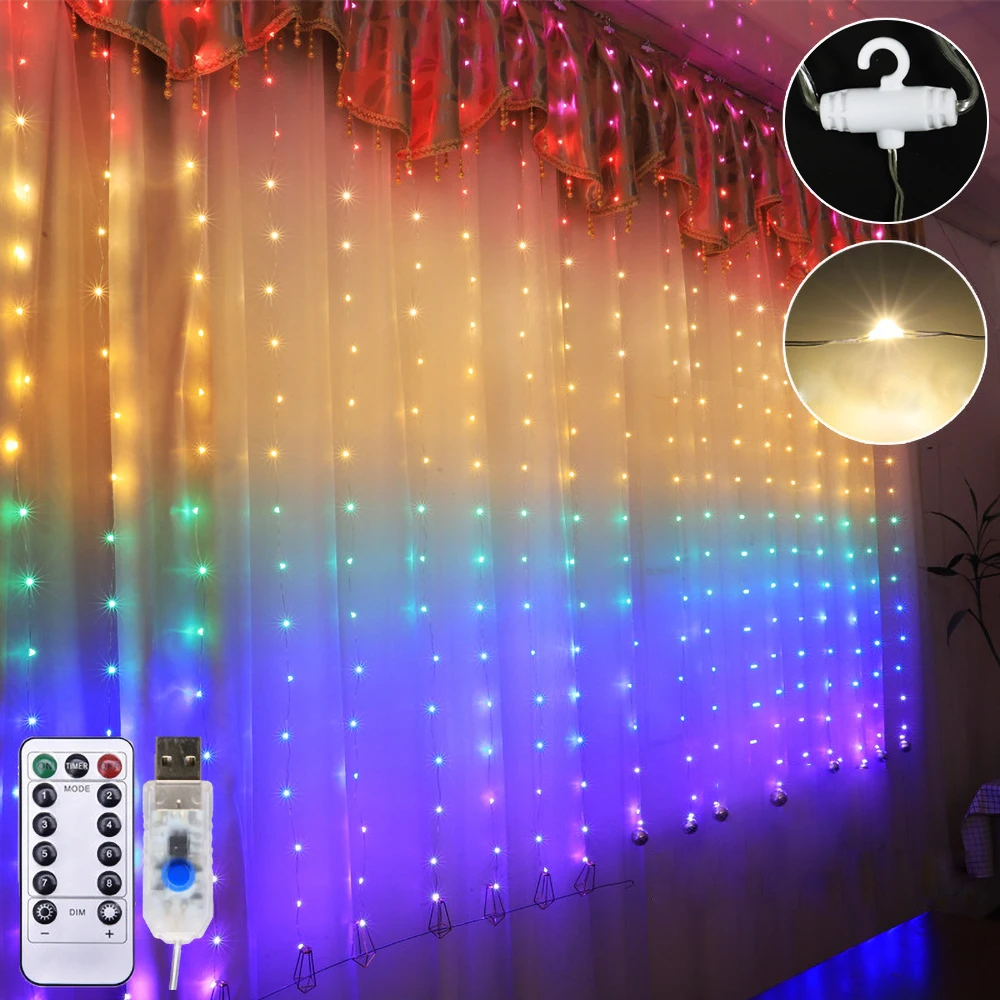 US $11.71 New USB Eight Function With Remote Control Curtain Light LED Copper String Fairy Lights Christmas Garlands For Wedding Decor