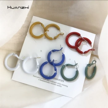 

HUANZHI 2020 Colorful Big Hoop Earrings Metal Geometric Round C shape Statement Earring for Women Girls Party Jewelry Gifts