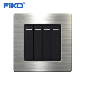 

FIKO light switch 4gang 1/2way rocker switch， 250V 16A light switch stainless steel silver edge panel 86mm*86mm