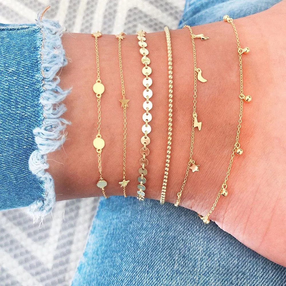 

Modyle 6PCS Ankle Bracelet Set Boho Jewelry Chains Infinity Round Charm Bracelets Gold Women Copper Metal for Women Anklet Foot