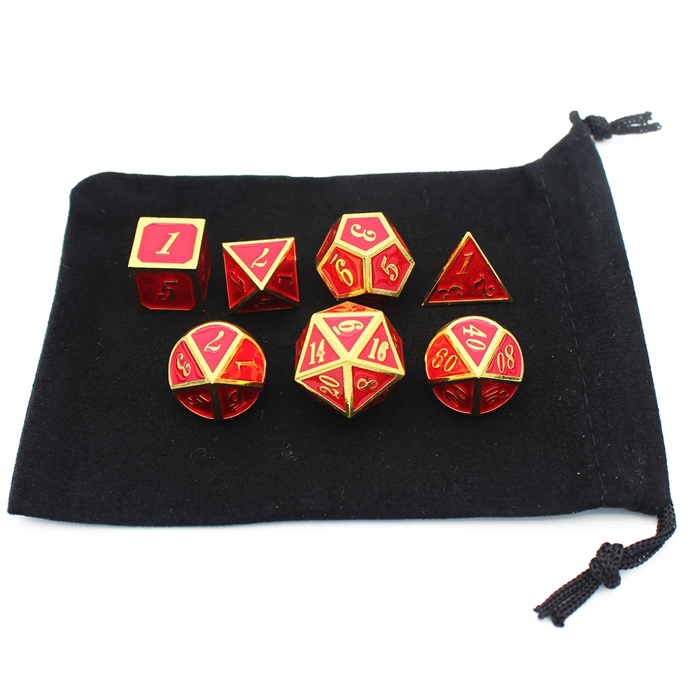 7pcs set Metal Dice Set D&D Dice Velvet Pouch D20 D12 D10 D% D8 D6 D4 dice DND RPG Table Games dados dices set metal dice dice set