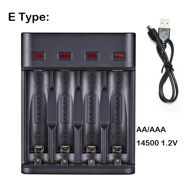 E Type USB Перезаряжаемые Батарея зарядное устройство 18650 14500 AA AAA 1,2 V 3,7 V Li-Ion быстро 1/2/3 слота для 18350 батареи зарядки - Испускаемый цвет: E Type