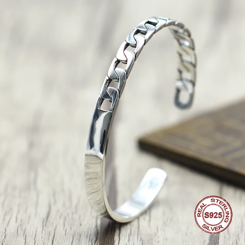 

s925 sterling silver new bracelet Simple and generous popular Retro bracelet Classic style smooth finish Send a gift to love