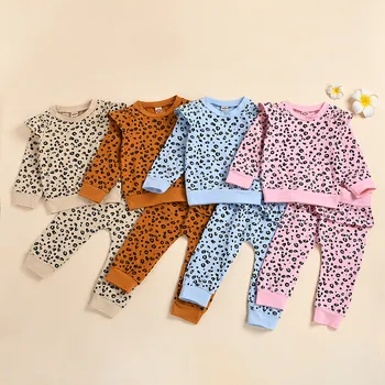 6Months-4Years infantil bebé niño niños niñas de manga larga Top con estampado de leopardo + Pantalones de leopardo conjuntos pijama niña elegante y lindo M5
