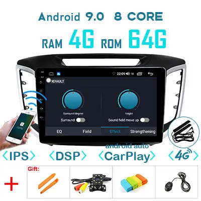 Android 9,0 4G 64G 1280*720P Carplay радио для hyundai Creta IX25- gps навигация ips экран DSP рекордер без DVD плеера - Цвет: 4G 64G DSP CARPLAY