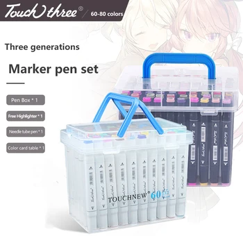 

TouchTHREE 60/80 Color Markers Manga Drawing Markers Pen Alcohol Based Sketch Felt-Tip Oily Twin Brush Pen Art Supplies