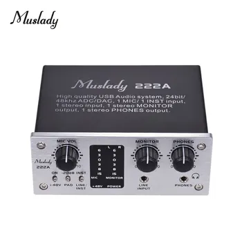 

222A 2-Channel USB Audio System Interface External Sound Card +48V phantom power DC 5V Power Supply for Computer Smartphone